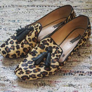 Massimo Dutti Leopard Print Tassle Slip-on Loafers